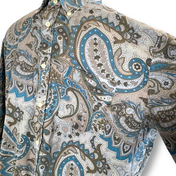 Vintage Y2K Hilfiger Shirt Blue Paisley Print Button Down Long Sleeve Cotton - Picture 3 of 13
